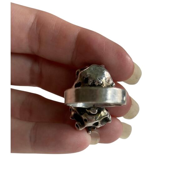 vintage sterling silver and turquoise brutalist style ring size 8 southwestern - Picture 9 of 9
